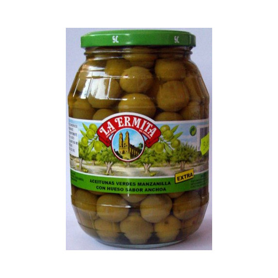 Aceitunas verdes con hueso manzanilla sabor anchoa "La Ermita" calibre 160-180 1 kg
