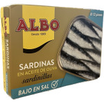 Sardinillas en aceite de oliva "Albo" BAJO EN SAL 8/12 piezas 105gr