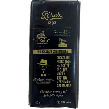 Chocolate negro 64% con aceite de oliva virgen extra y espuma de sal marina "Pérez" 80gr