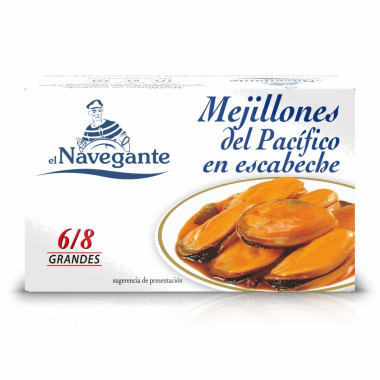 Lote ahorro 5 latas mejillones "El Navegante" 6/8 piezas 115gr