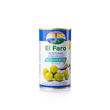 Aceitunas verdes rellenas de boquerón en vinagre "El Faro" 350gr