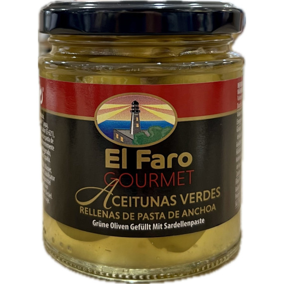 Aceitunas verdes Manzanilla rellenas de anchoa "El Faro Gourmet" 230gr