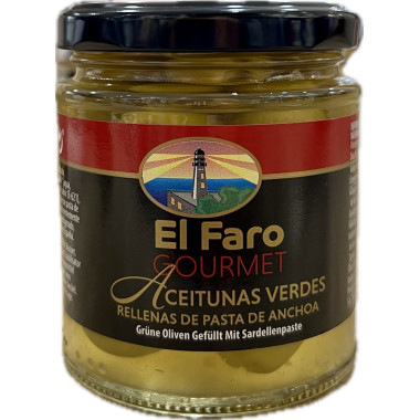 Aceitunas verdes Manzanilla rellenas de anchoa "El Faro Gourmet" 230gr