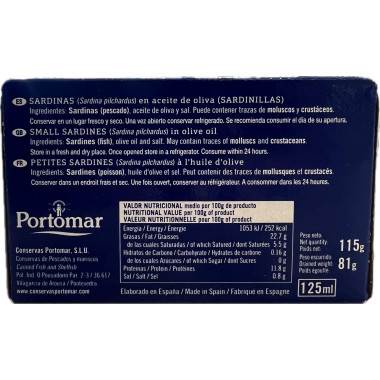 Sardinillas en aceite de oliva "Portomar" 20/25 piezas 115gr